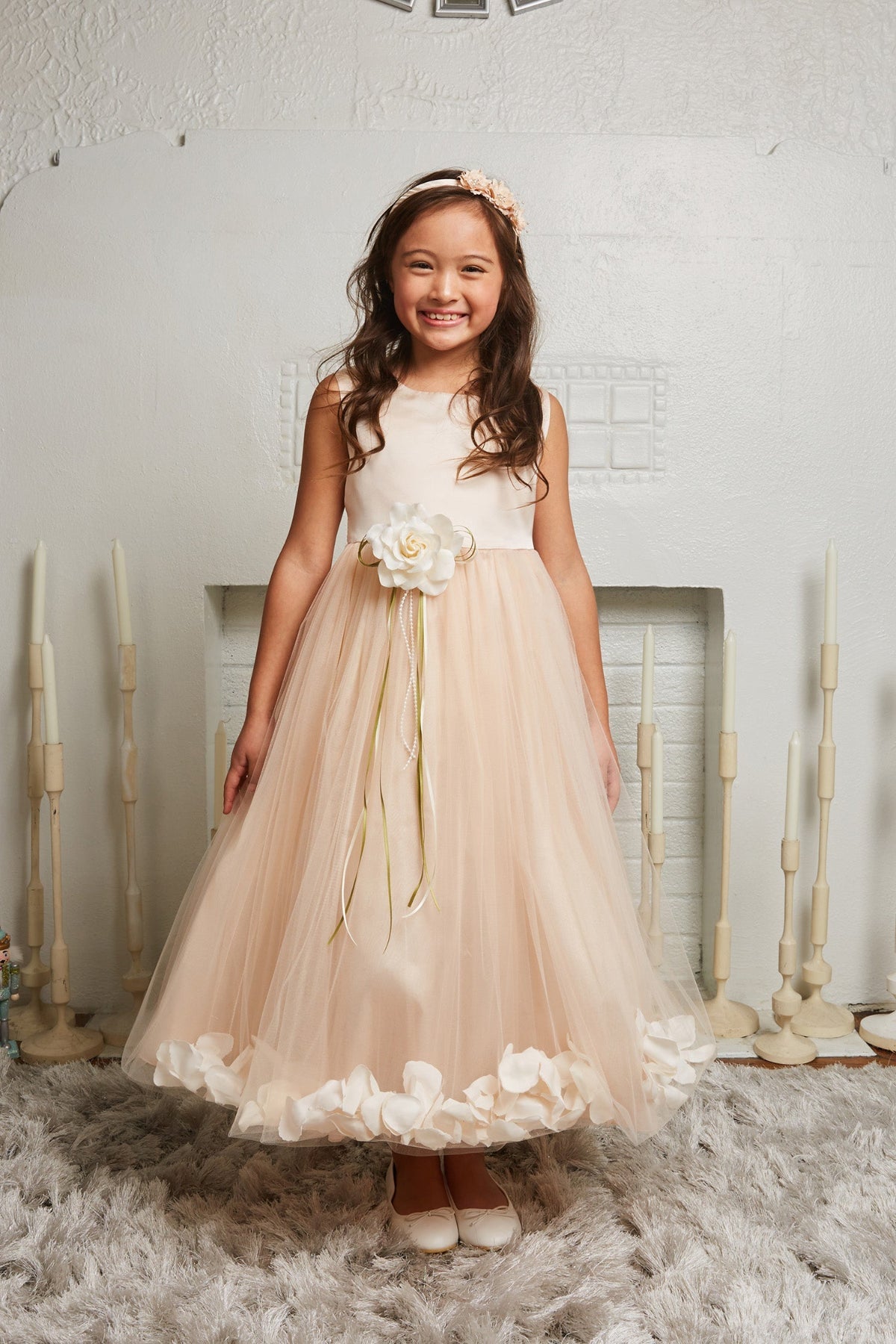 Blush Satin Flower Petal Girls Dress with Plus Sizes 12 / Blush / Ivory Blush Satin Flower Petal Girls Dress with Plus Sizes 12 / Blush / Ivory