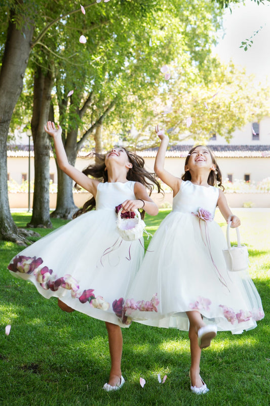 White Satin Flower Petal Girl Dress (2 of 2)