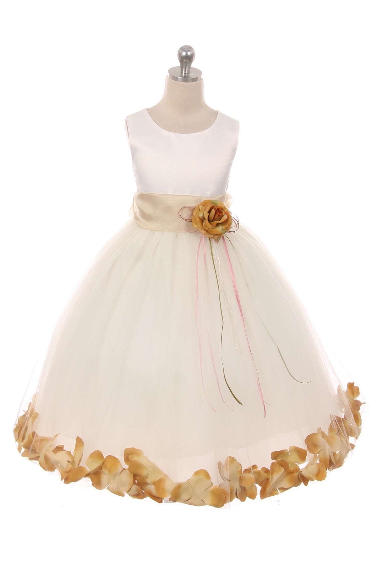 Ivory Satin Flower Petal Girls Dress with Organza Sash (1 of 2) 6 / Ivory / Sage Ivory Satin Flower Petal Girls Dress with Organza Sash (1 of 2) 6 / Ivory / Sage