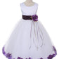 Ivory Satin Flower Petal Girls Dress with Organza Sash and Plus Sizes