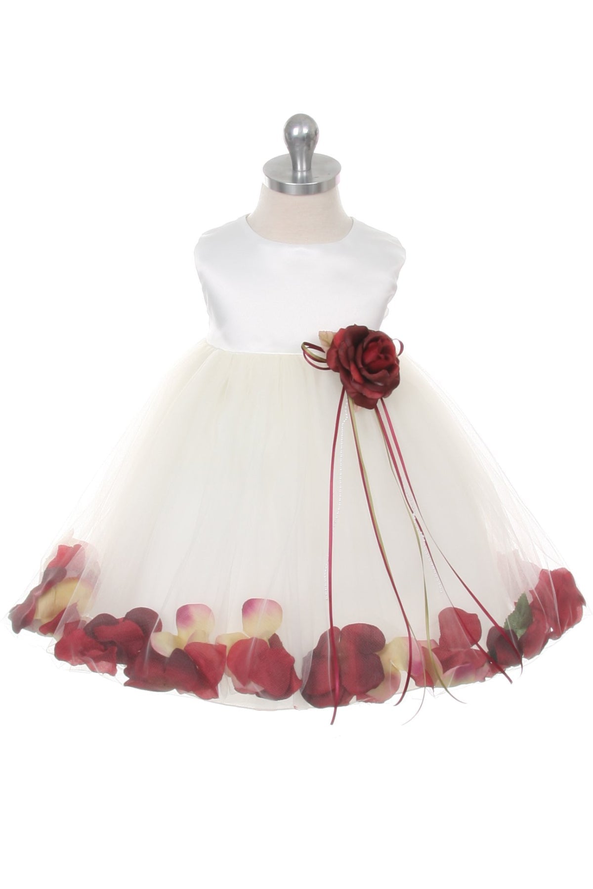 White Satin Flower Petal Baby Dress