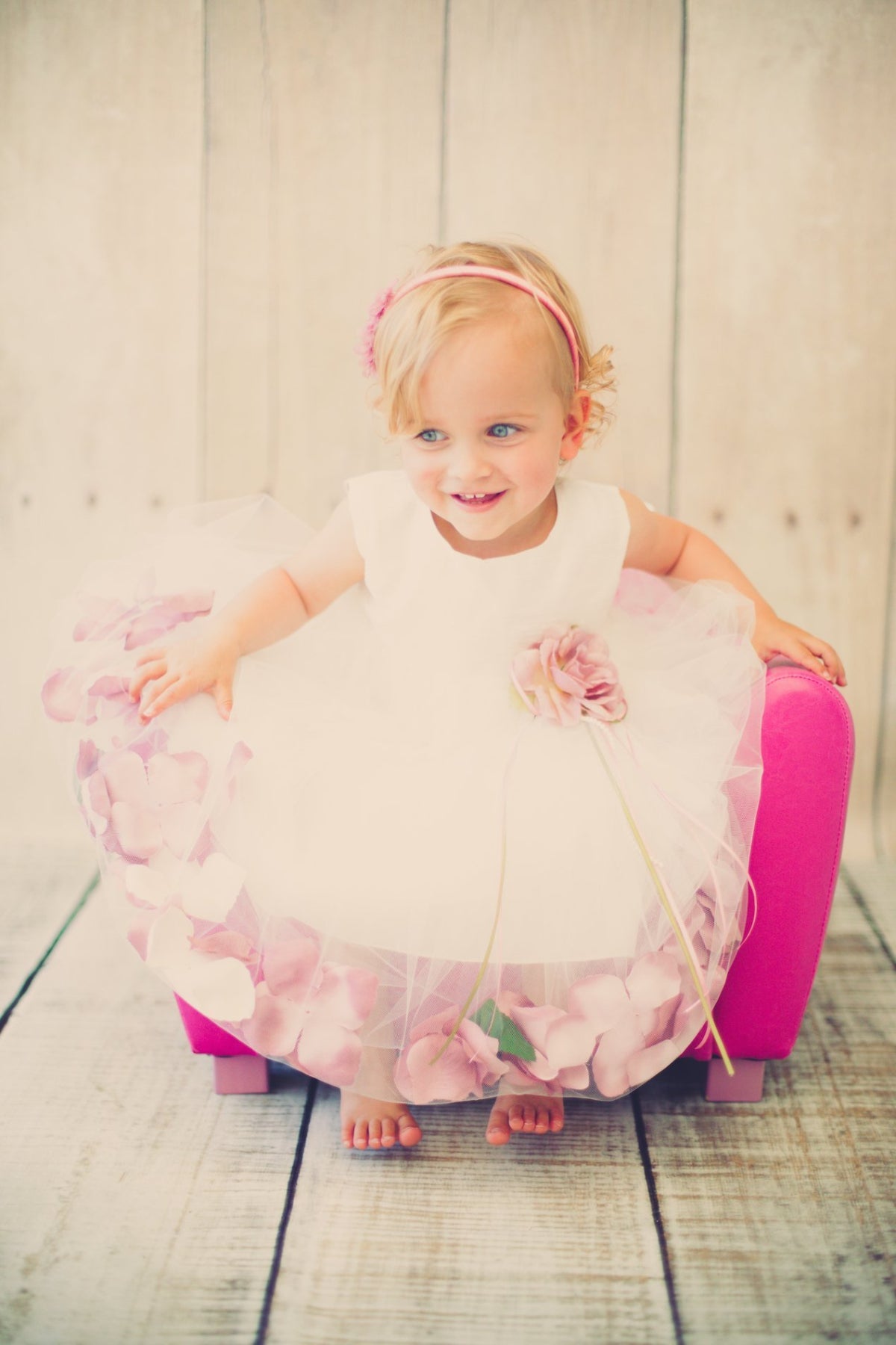 White Satin Flower Petal Baby Dress
