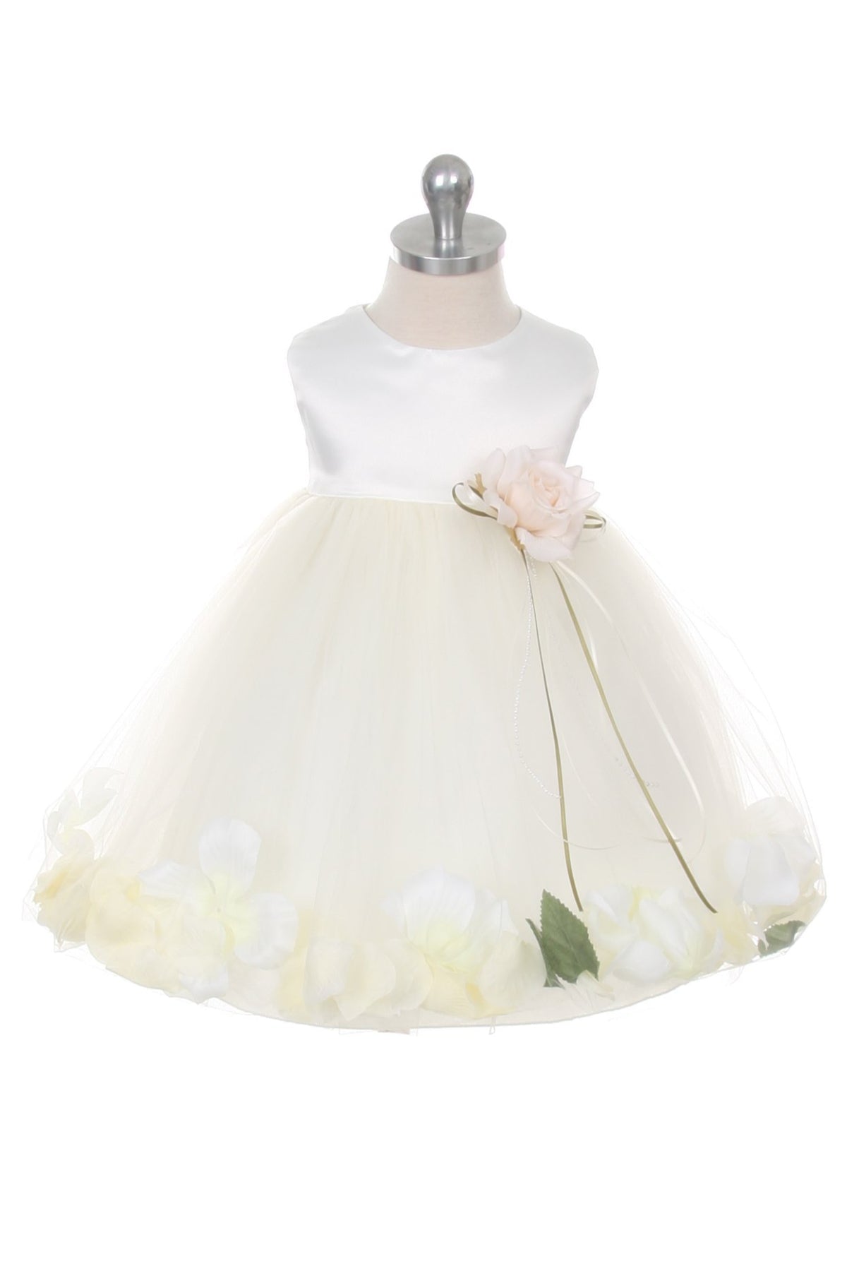 Ivory Satin Flower Petal Baby Dress