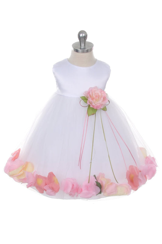 White Satin Flower Petal Baby Dress