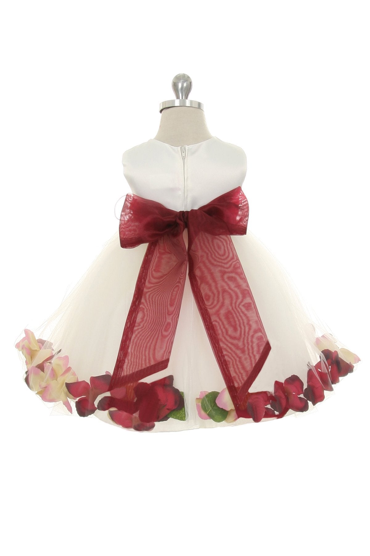 White Satin Flower Petal Baby Dress with Organza Sash