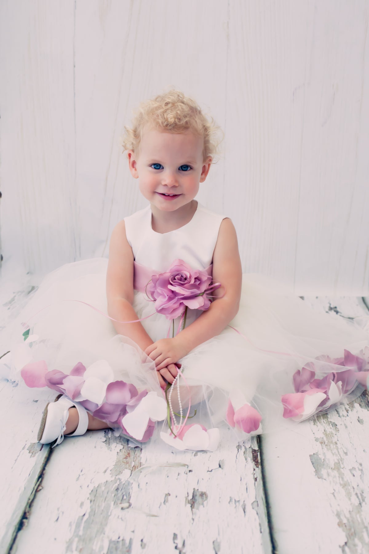 Kids Dream Baby Girl White Rose Sequin Petal Floating Flower Girl Dress 6-24m, 6 Months