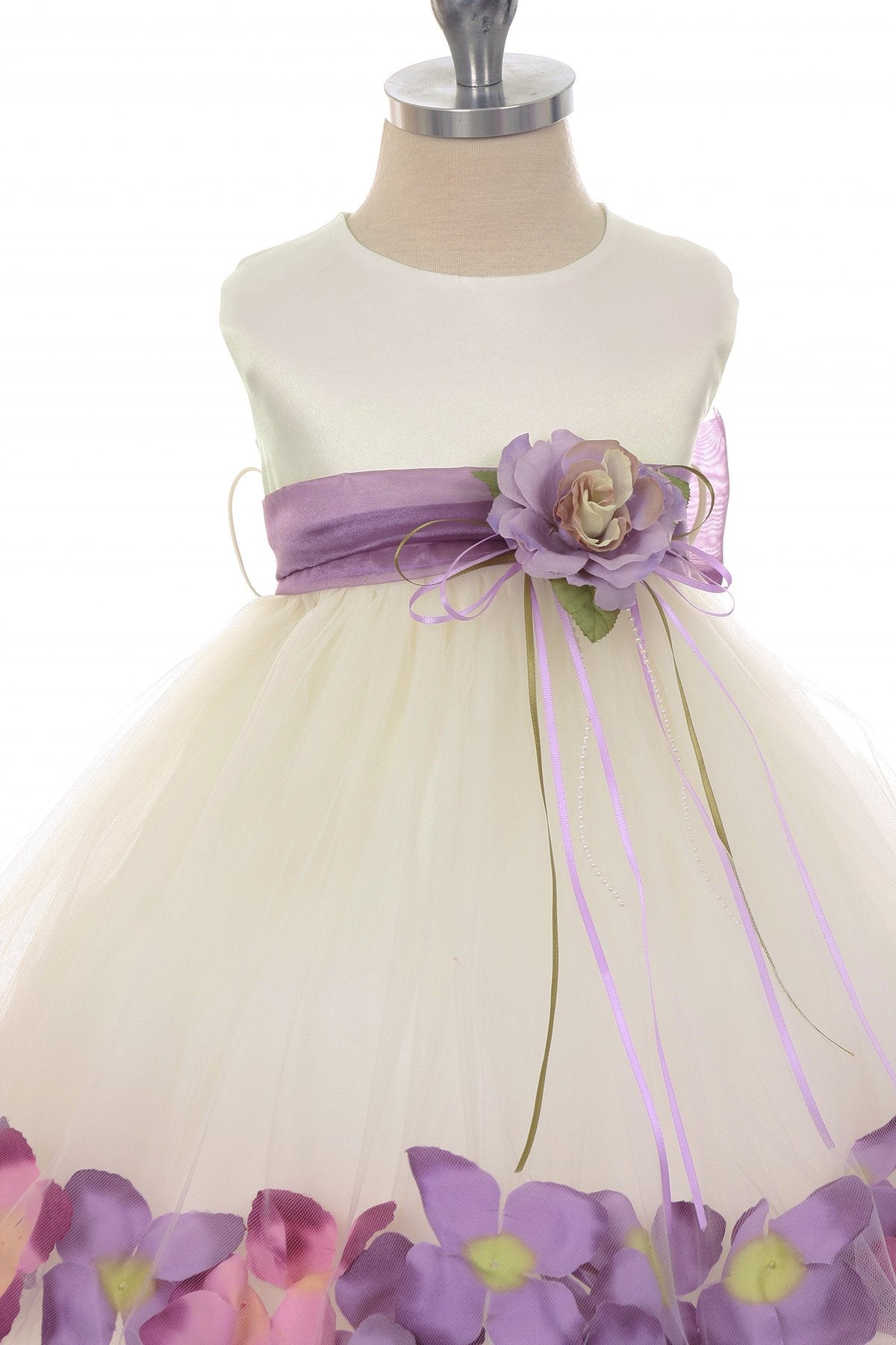 White Satin Flower Petal Baby Dress with Organza Sash