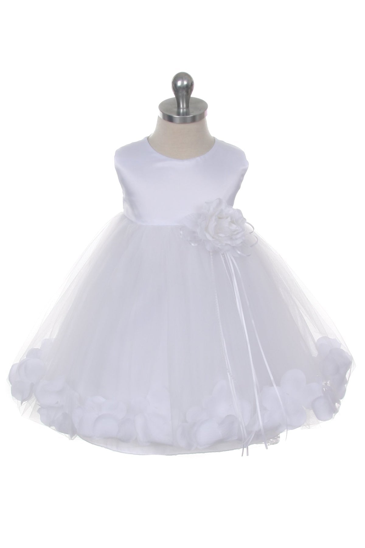 White Satin Flower Petal Baby Dress