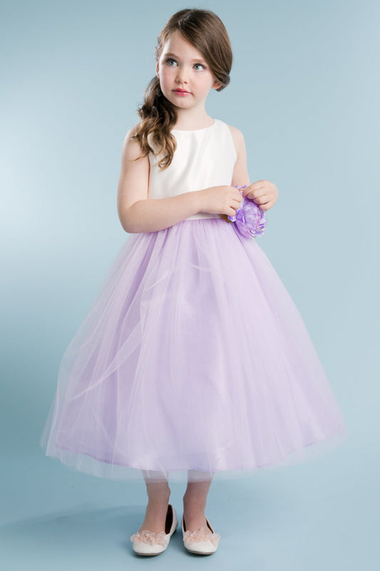 Dress - Hannah Satin Two-Tone Girls Dress With 3D Flower Detail