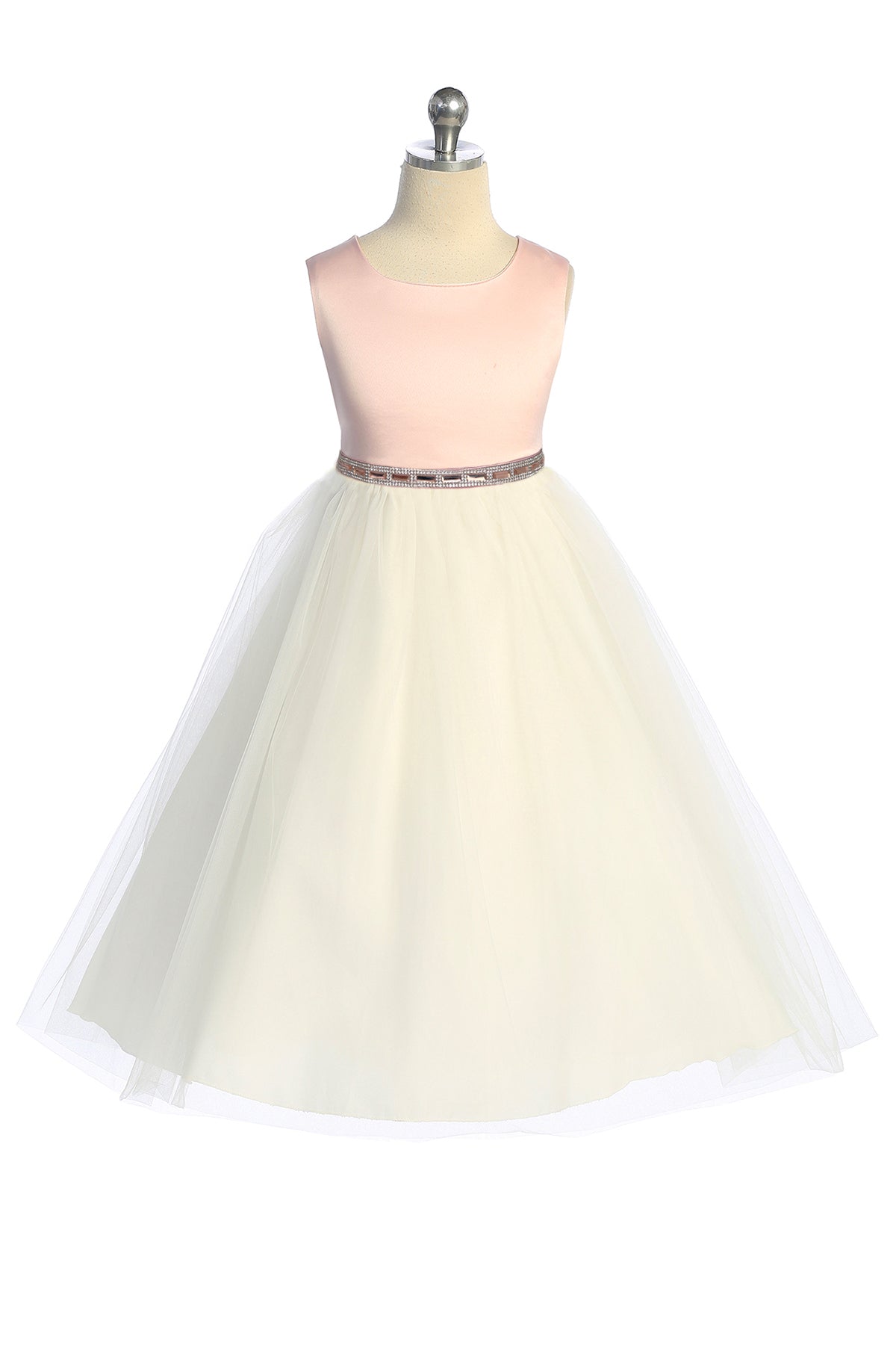 Pink & Rose Gold Rhinestone Satin & Tulle Girls Dress 2 / Rose/Ivory