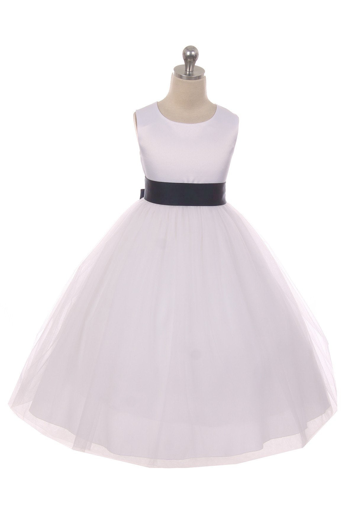 White Satin Sash & Bow Girls Dress (1 of 2)