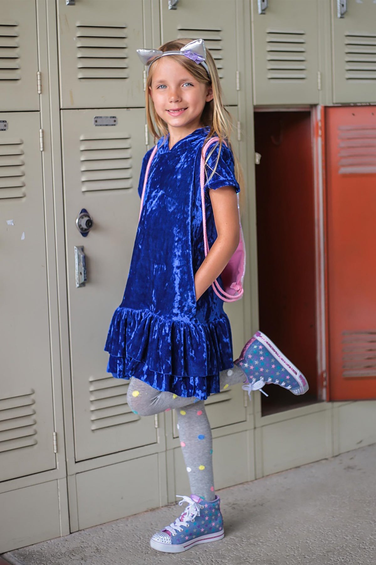 Velvet Hoodie Ruffle Girls Dress 10 / Teal 2-Tone Velvet Hoodie Ruffle Girls Dress 10 / Teal 2-Tone