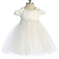 Dress - Capped Sleeve Satin & Tulle Baby Dress With Floral Trim