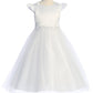 Dress - Capped Sleeve Satin & Tulle Girls Plus Size Dress With Floral Trim