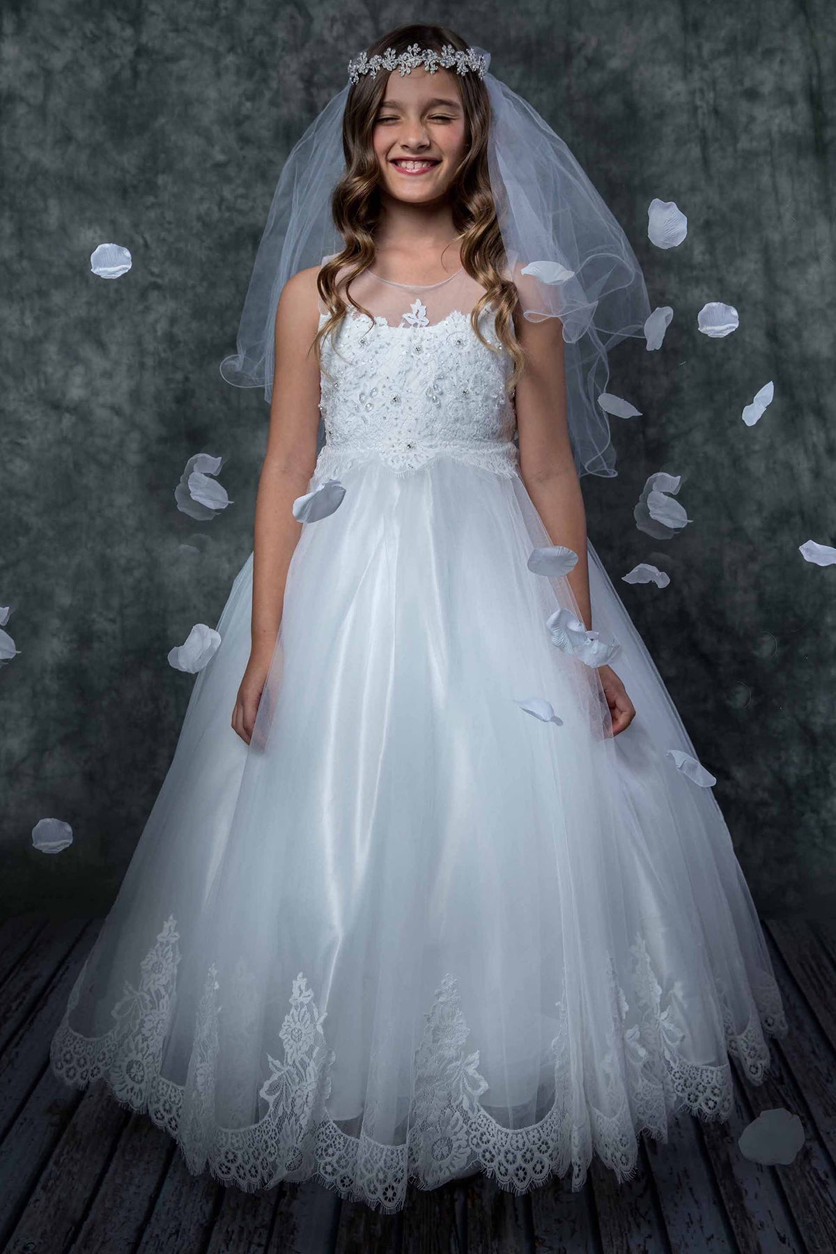 Lace Applique Illusion Bateau Girls Dress with Plus Sizes – Kid's Dream