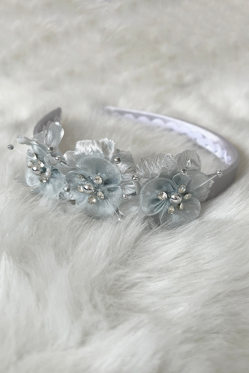 Satin Headband with Flowers and Gems