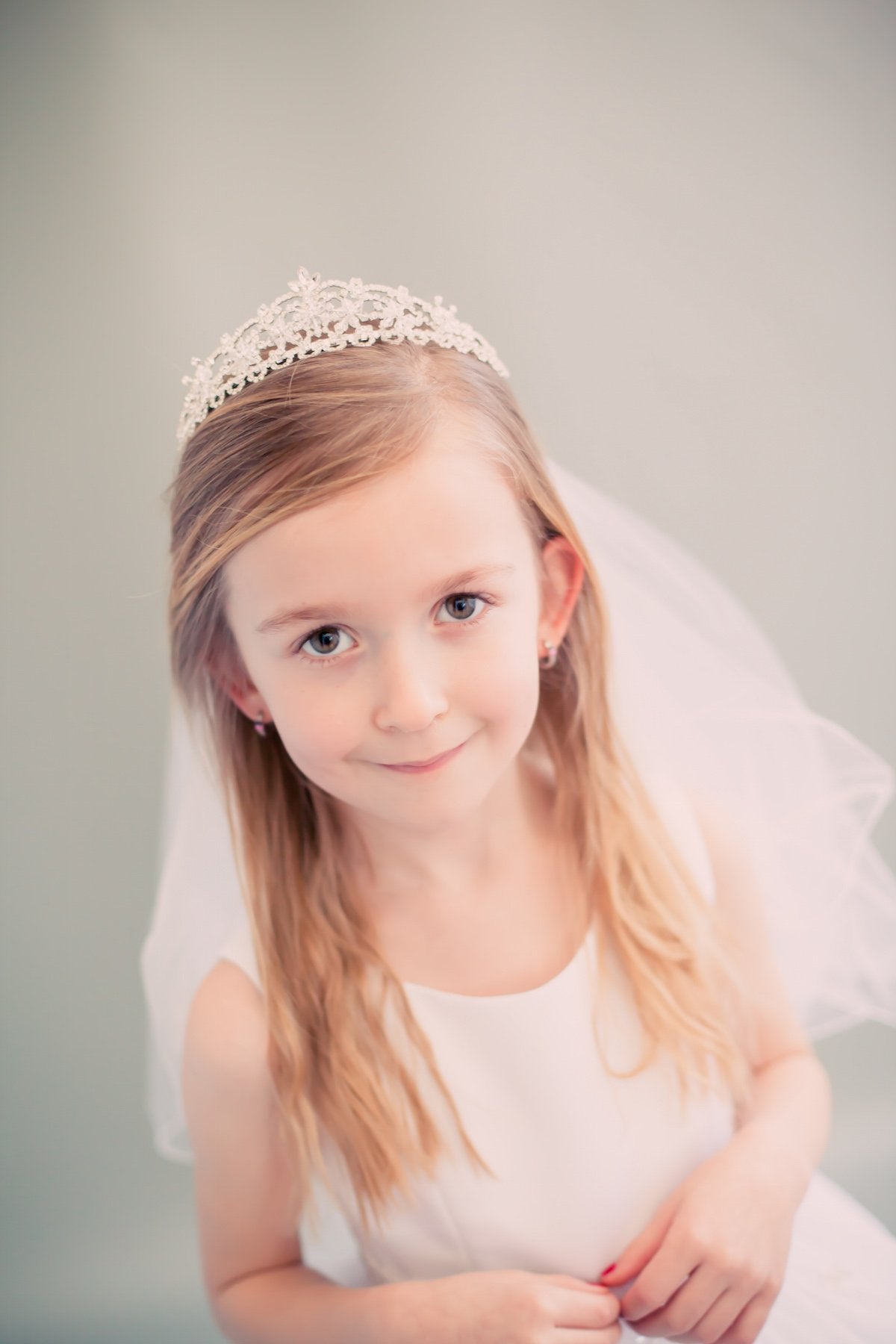 Kids Dream White Communion Flower Pearl Crown Veil