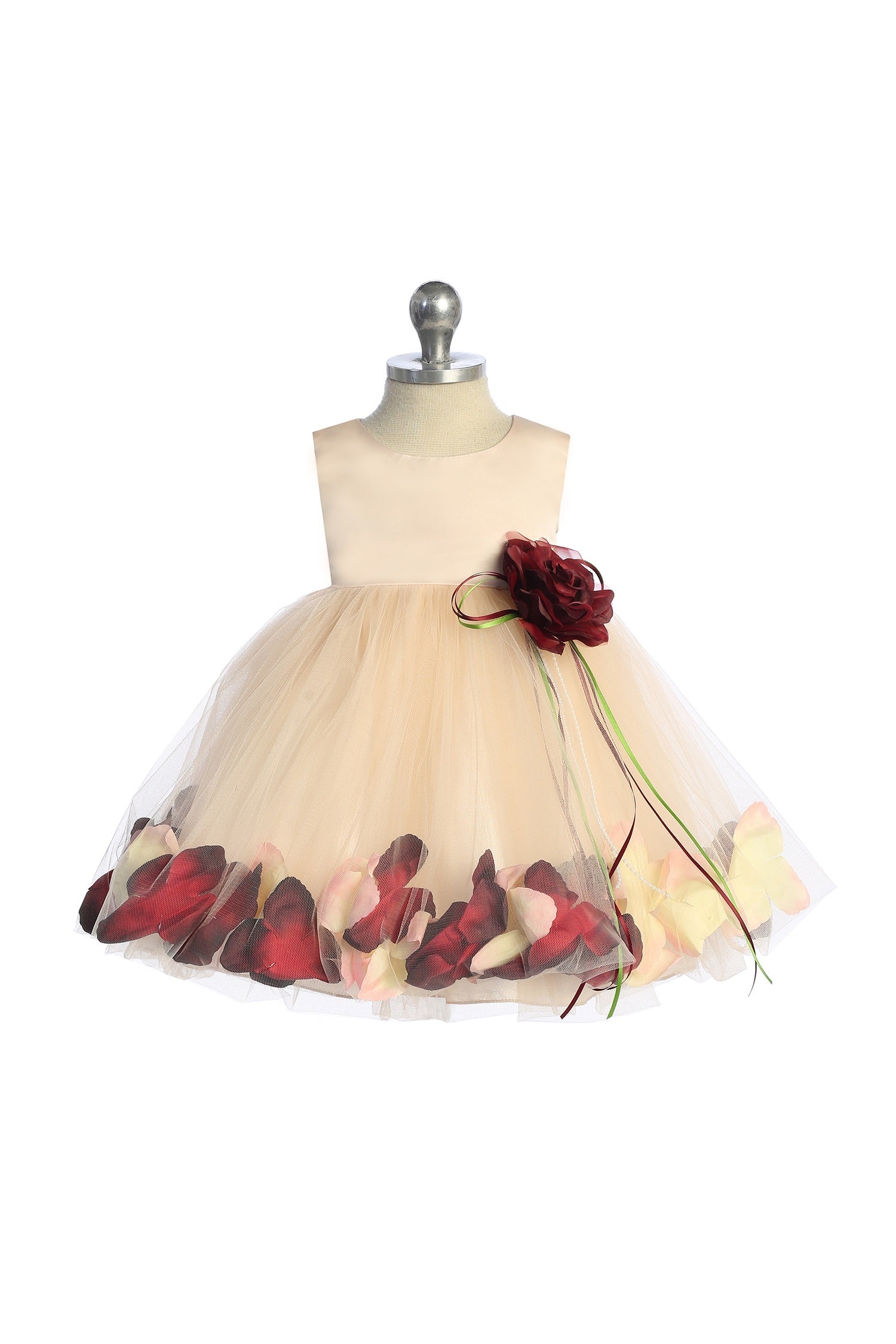 Blush Satin Flower Petal Baby Dress M-12M / Burgundy Blush Satin Flower Petal Baby Dress M-12M / Burgundy