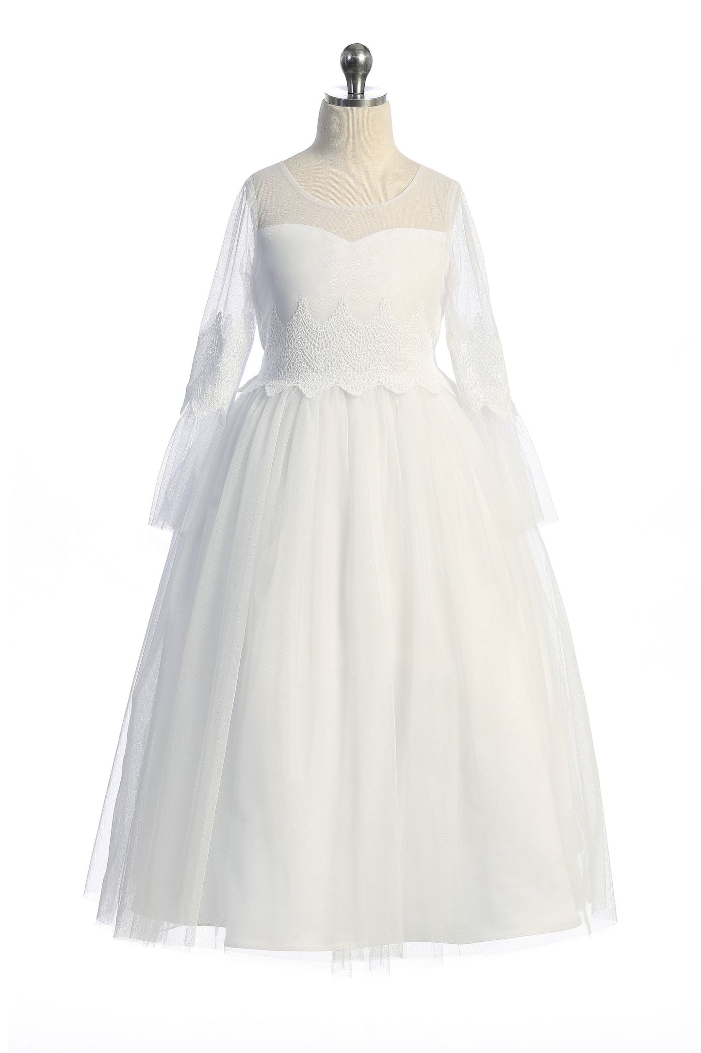 Dress - Embroidery Mesh Ruffle Sleeve Dress