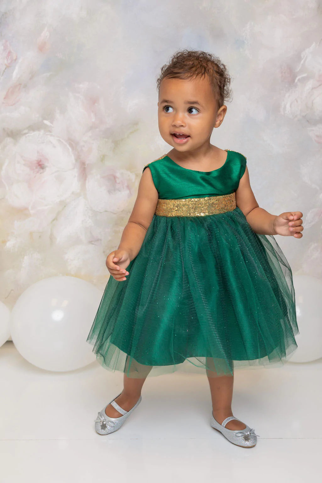 Gold Sequins V Back Bow Baby Dress