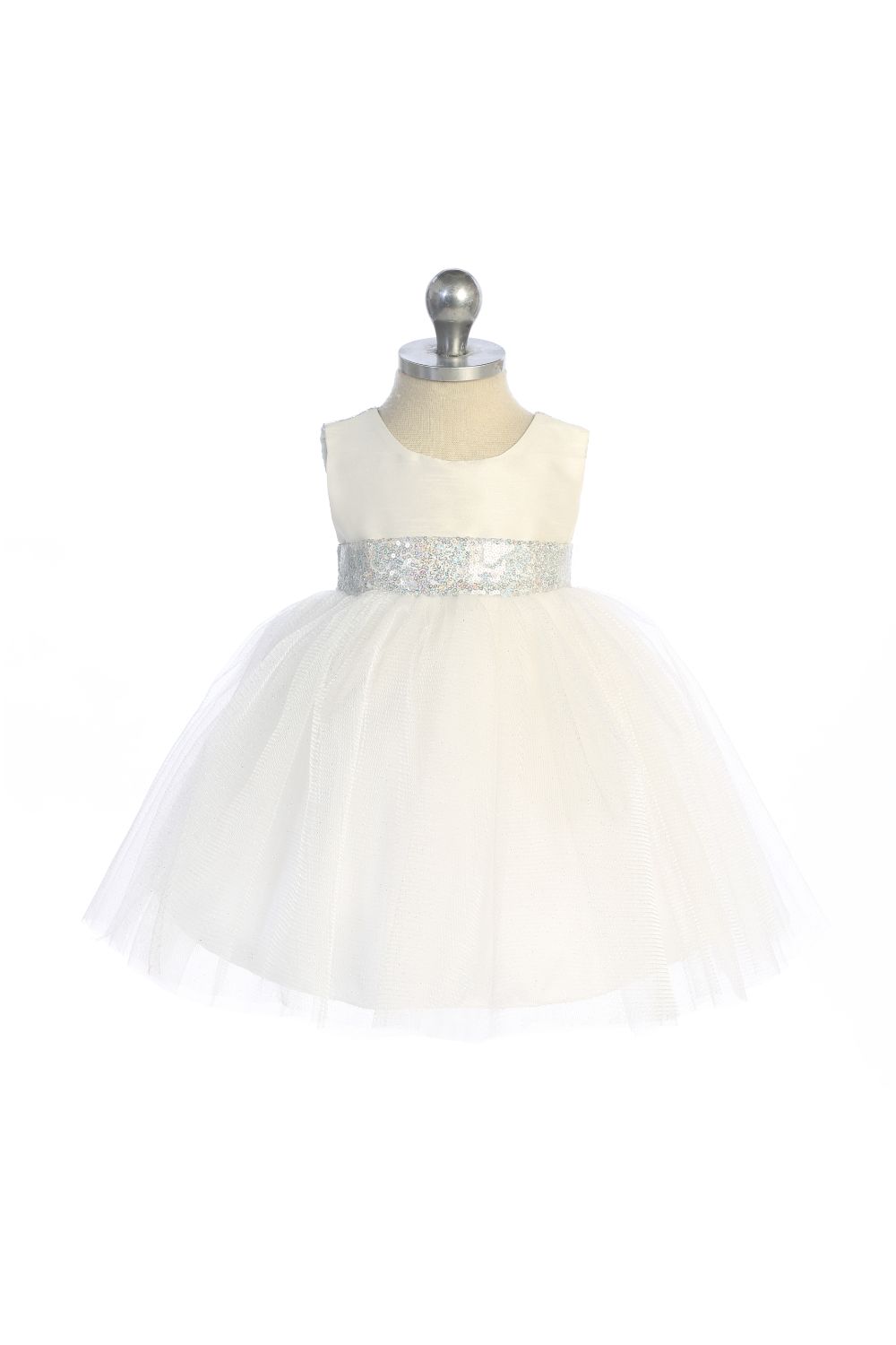 Ivory/Silver Sequins V Back & Bow Baby Dress L-18M / Ivory/Silver Ivory/Silver Sequins V Back & Bow Baby Dress L-18M / Ivory/Silver