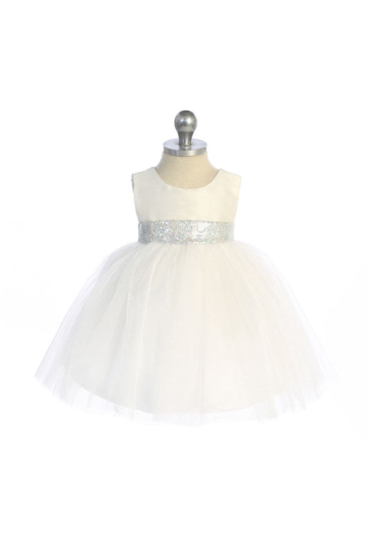 Dress - Ivory Silver Sequin V Back Baby Dress