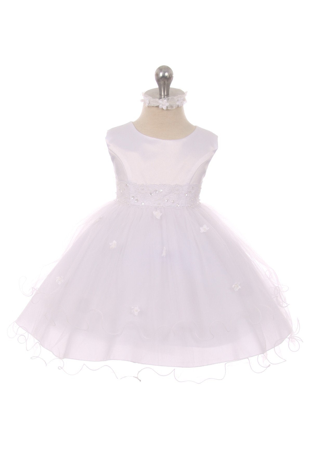 Lace & Beads Trim Baby Dress - XL-24M / White Lace & Beads Trim Baby Dress - XL-24M / White
