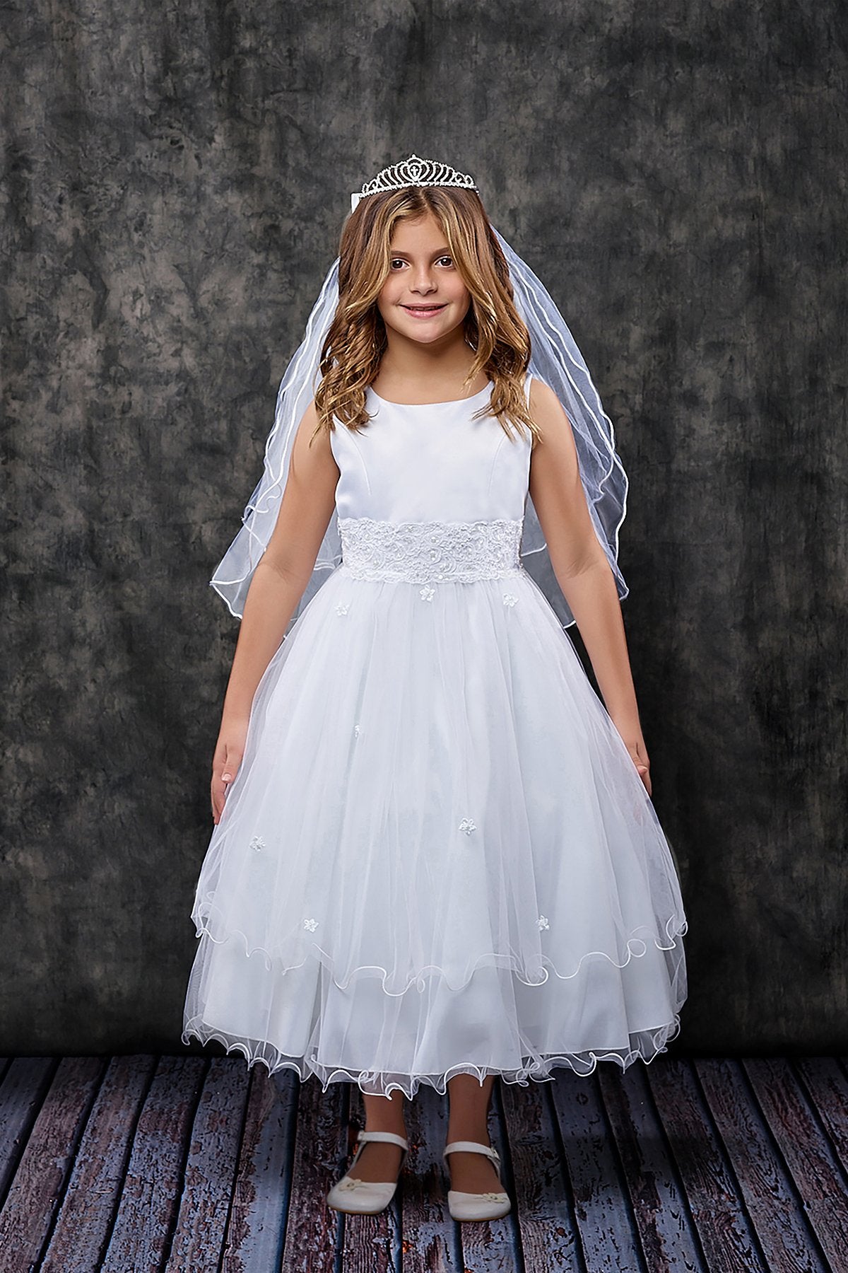 *RESTOCKED* Lace Trim Long Tulle Girls Dress 12 / Ivory *RESTOCKED* Lace Trim Long Tulle Girls Dress 12 / Ivory