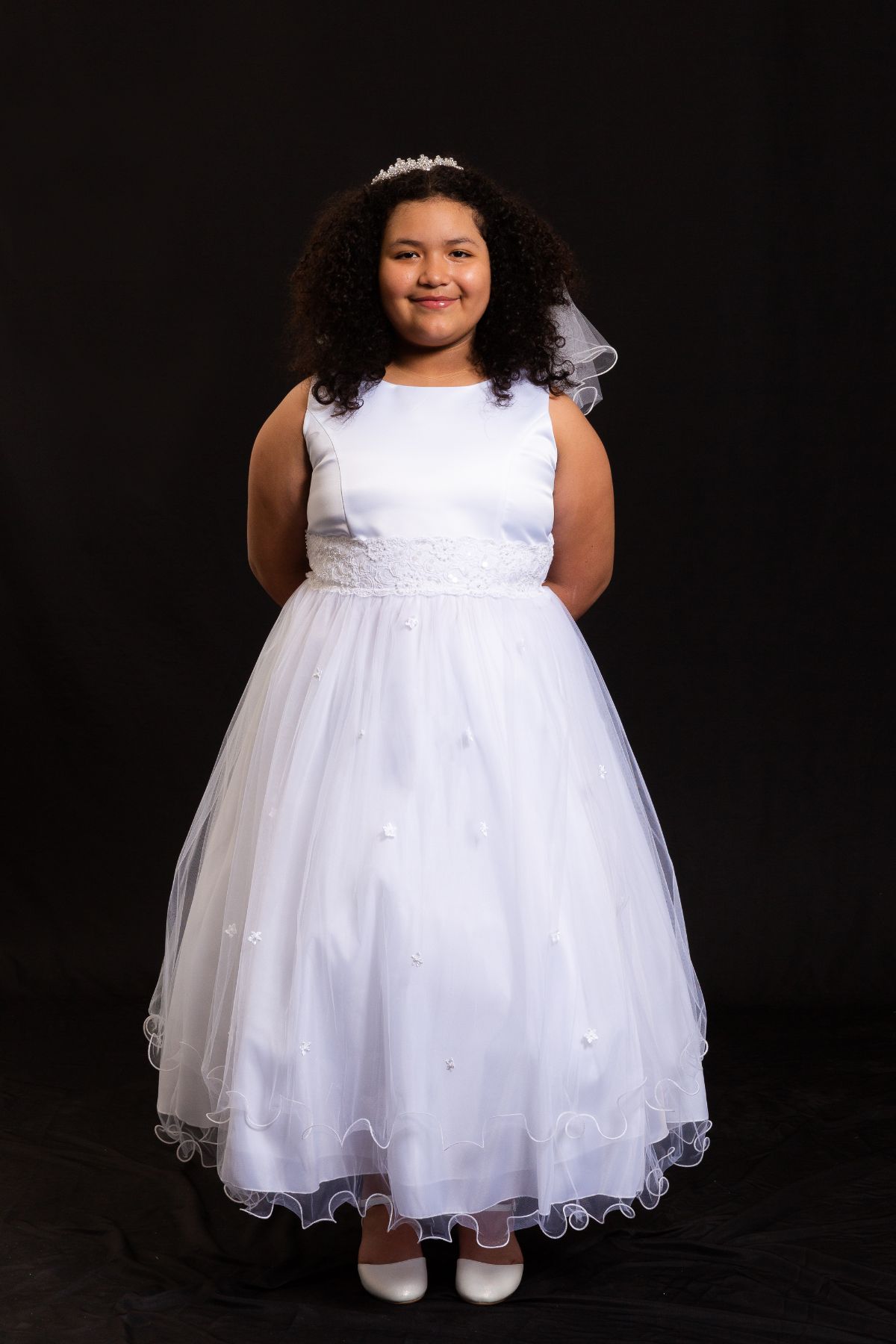 Lace Trim Long Tulle Plus Size Girl Dress 20.5 / Ivory Lace Trim Long Tulle Plus Size Girl Dress 20.5 / Ivory