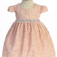 Dress - Lace V Back Bow Baby Dress W/ Rhinestone Trim