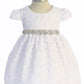 Dress - Lace V Back Bow Baby Dress W/ Rhinestone Trim