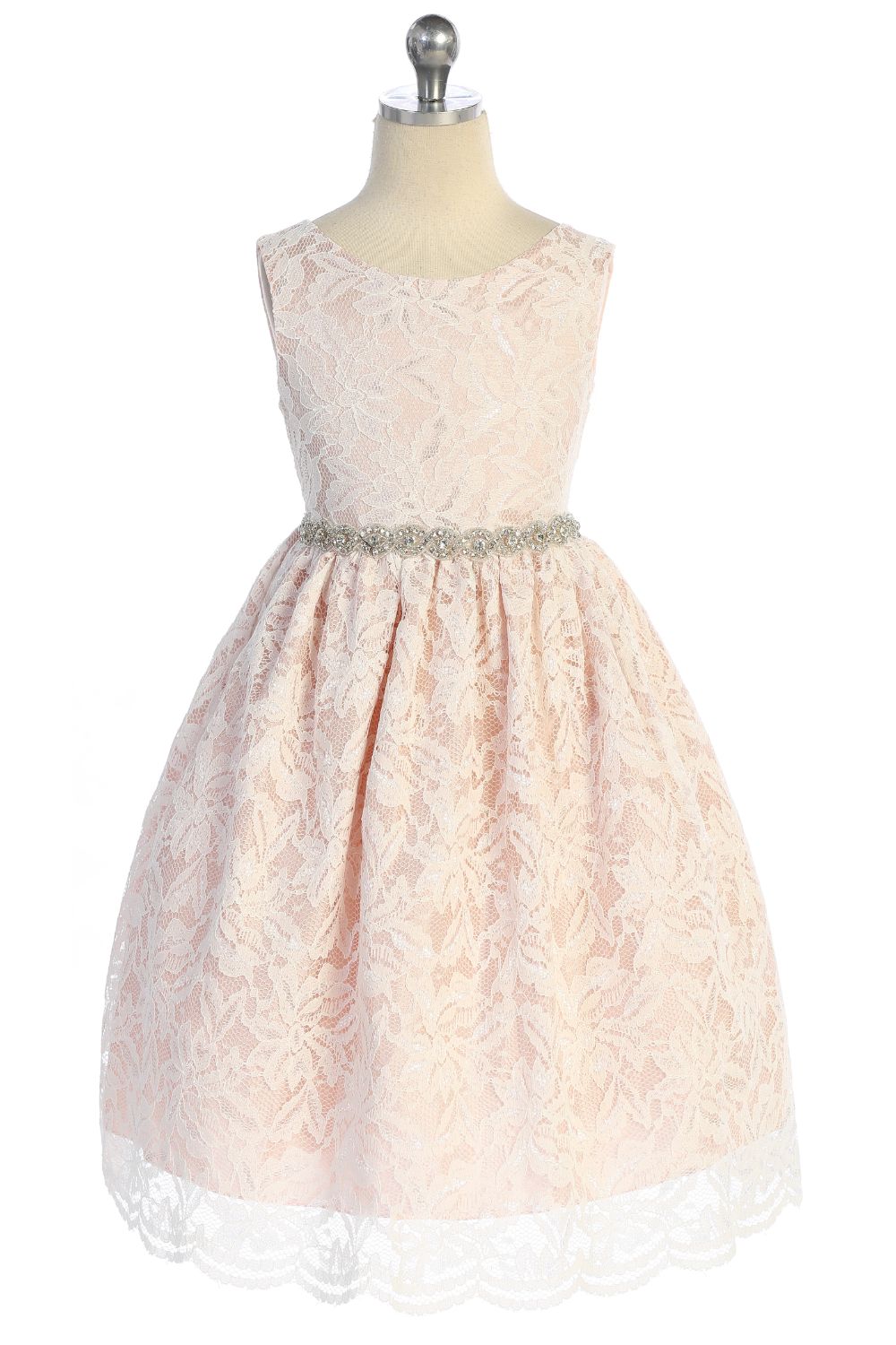 Dress - Lace V Back Bow Dress W/ Rhinestone Trim