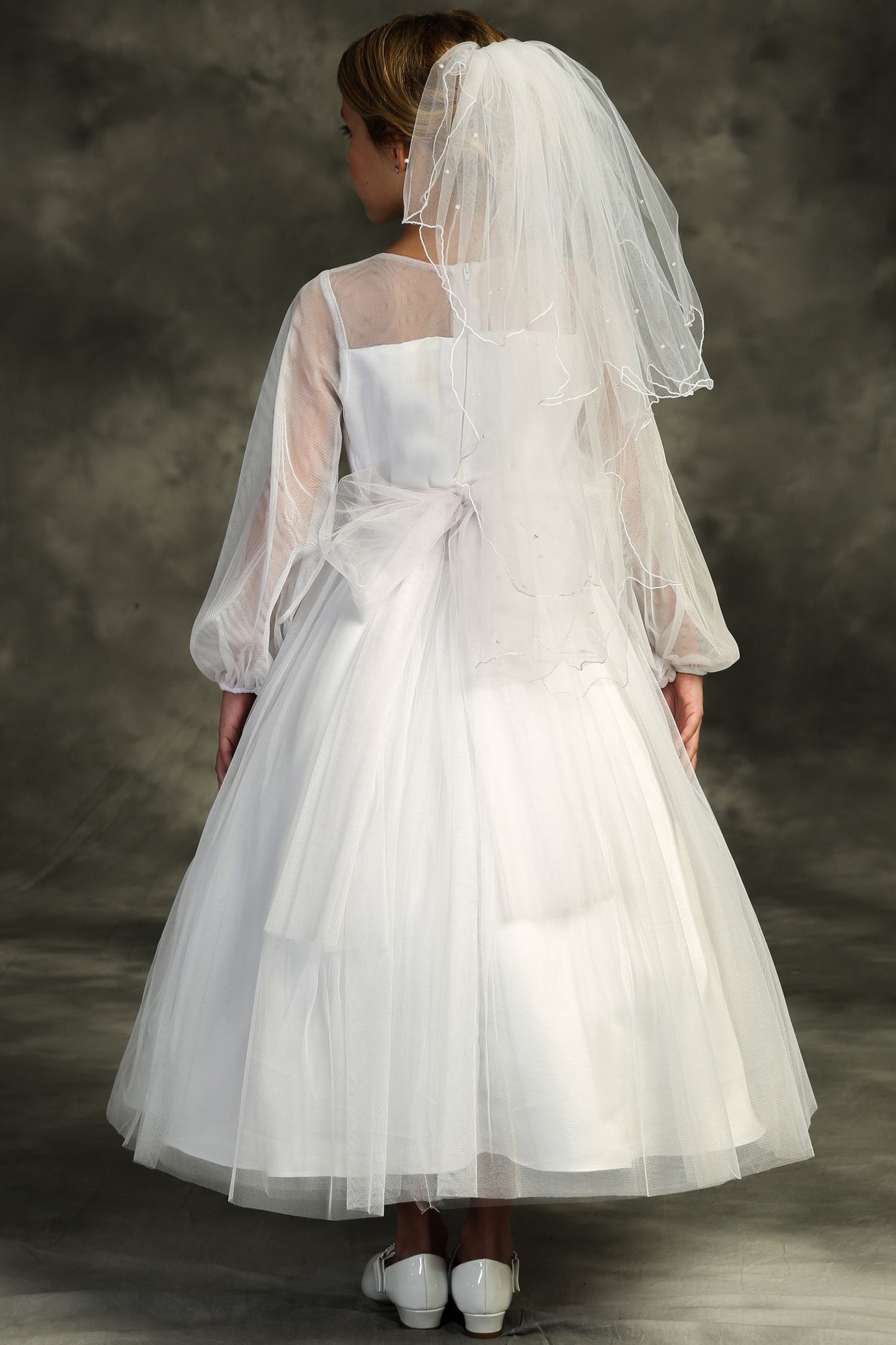 Dress - Long Mesh Sleeve Pearl Dress