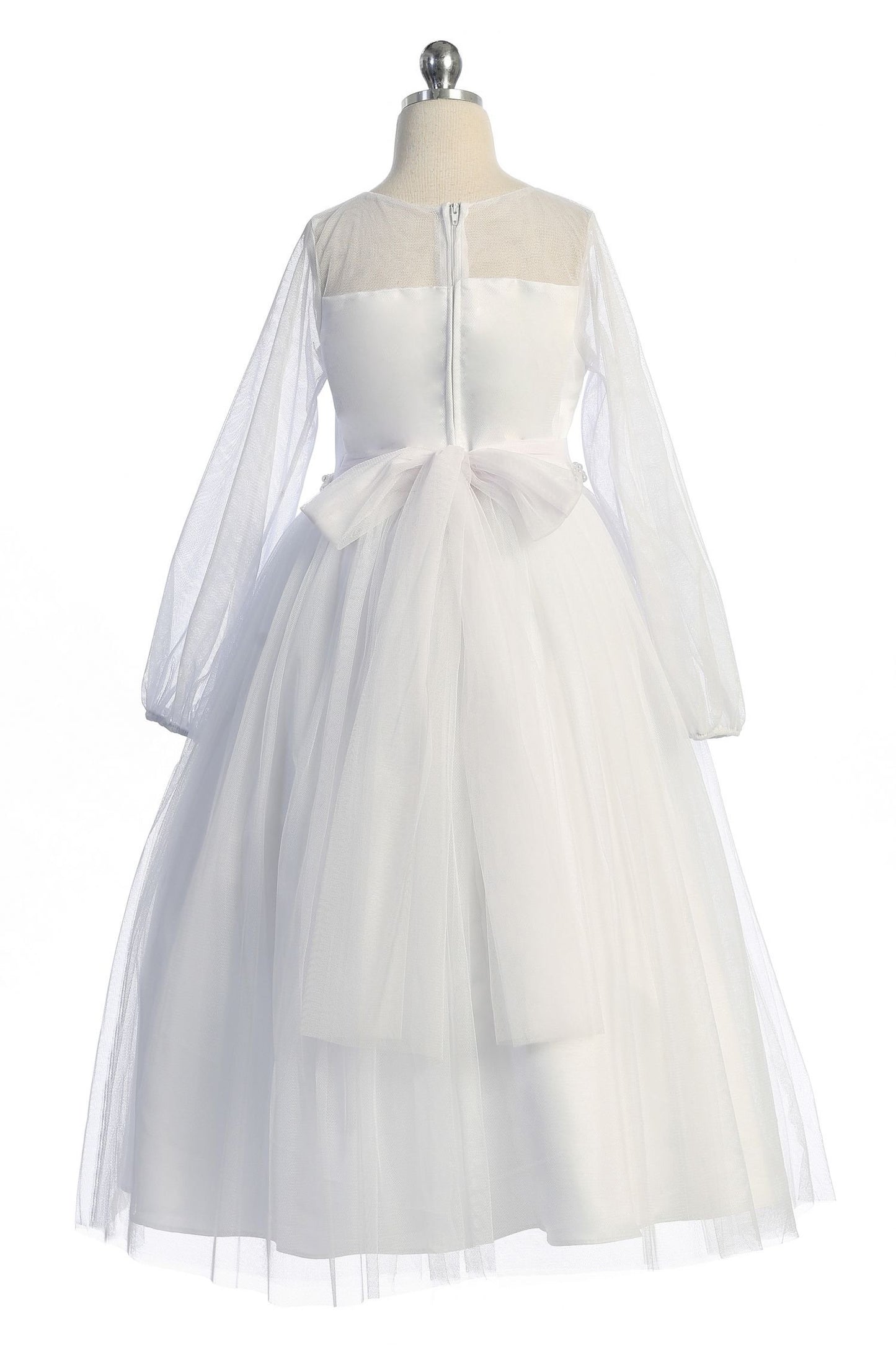 Dress - Long Mesh Sleeve Pearl Dress