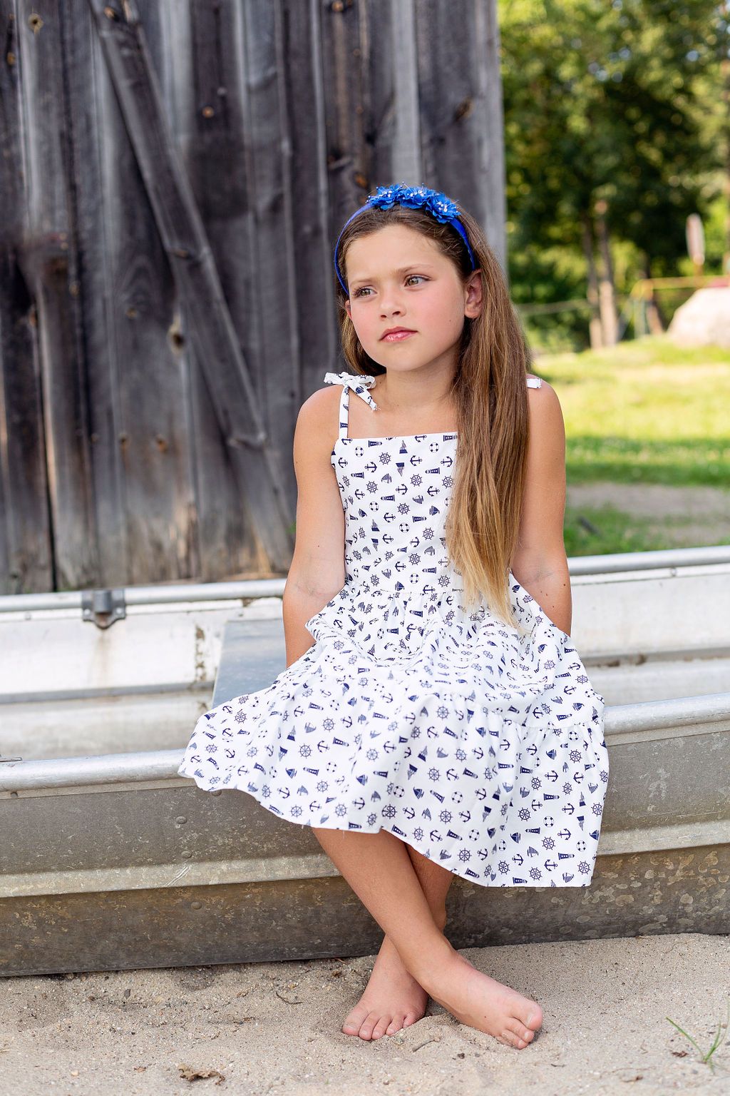 Nautical Cotton Shoulder Tie Girls Dress with Plus Sizes – Kid's Dream