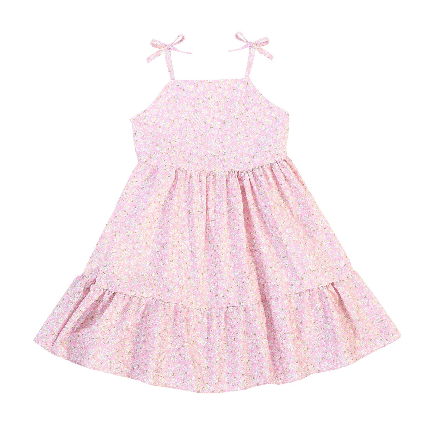 Dress - Pink Daisy Cotton Shoulder Tie Dress