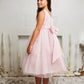 Dress - Pink Iridescent Sequin V Back Bow Plus Size Girl Dress