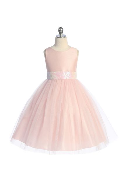 Pink/Iridescent Sequins V Back & Bow Plus Size Girls Dress Kid's Dream Pink/Iridescent Sequins V Back & Bow Plus Size Girls Dress Kid's Dream