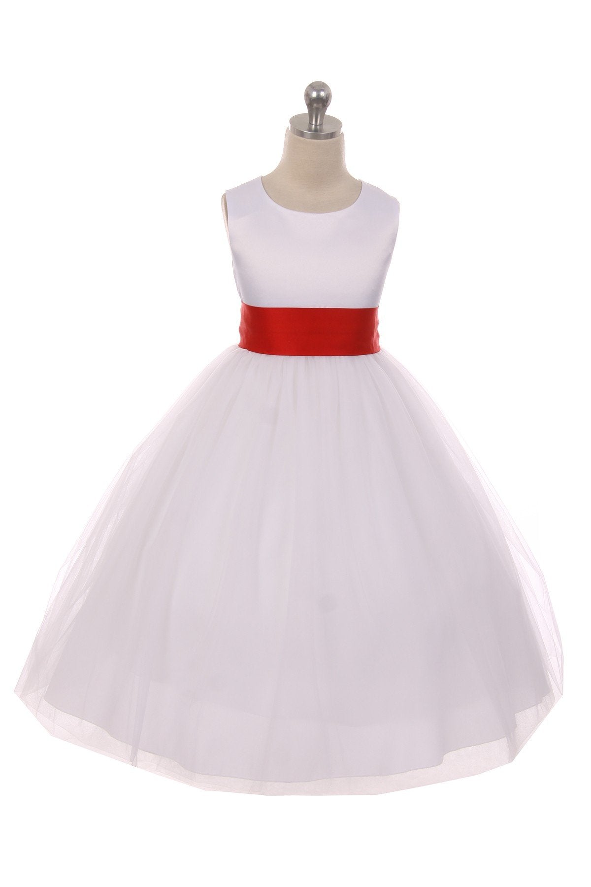 Dress - Satin Sash Bow Girl Dress (White Dress)