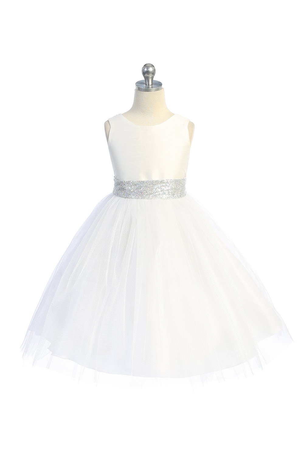 Ivory/Silver Sequins V Back & Bow Plus Size Girls Dress 14.5 / Ivory/Silver Ivory/Silver Sequins V Back & Bow Plus Size Girls Dress 14.5 / Ivory/Silver