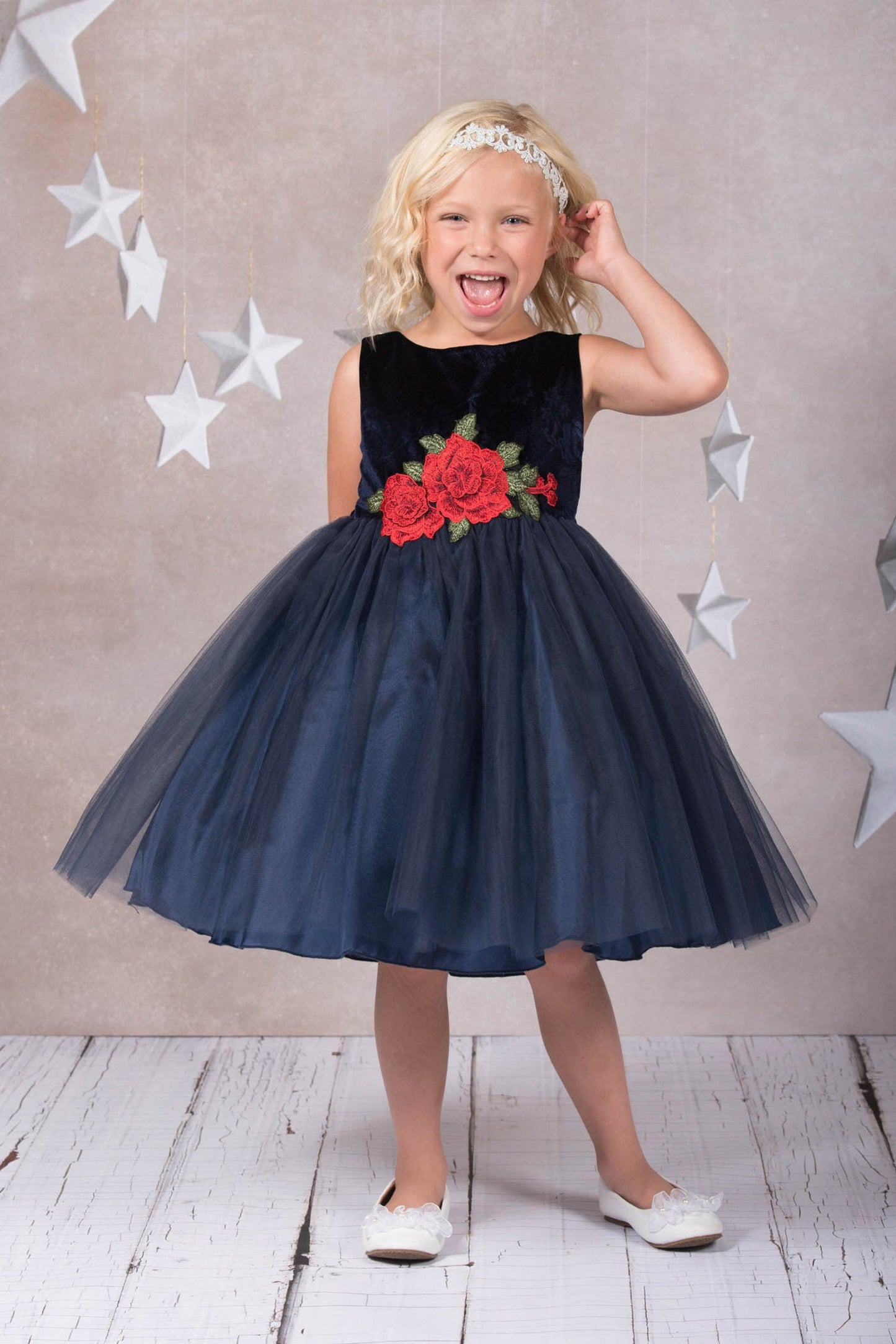 Dress - Velvet Rose Patch Girl Dress