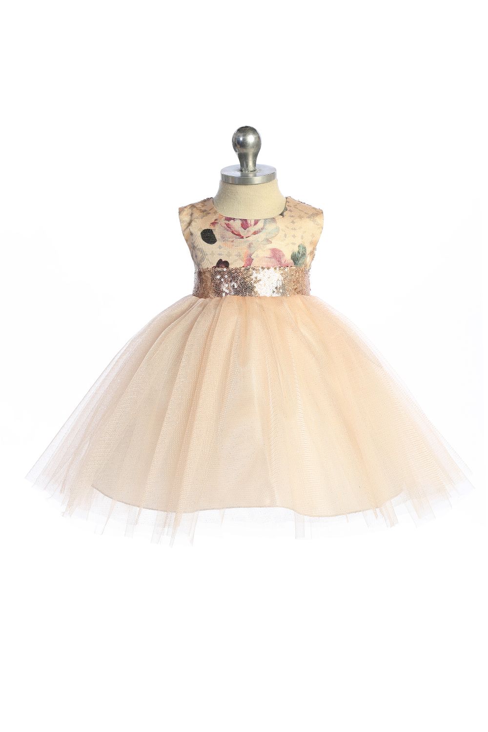Vintage Floral Blush/Rose Gold Sequins V Back & Bow Baby Dress Vintage Floral Blush/Rose Gold Sequins V Back & Bow Baby Dress