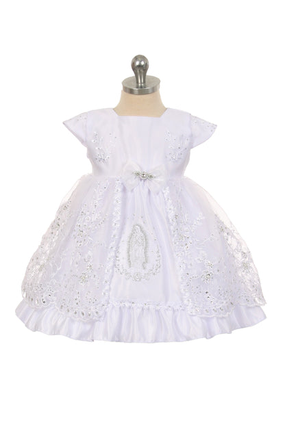 Capped Sleeve Sequin Dress with Embroidered Virgin Mary & Matching Cape for Baby Girls