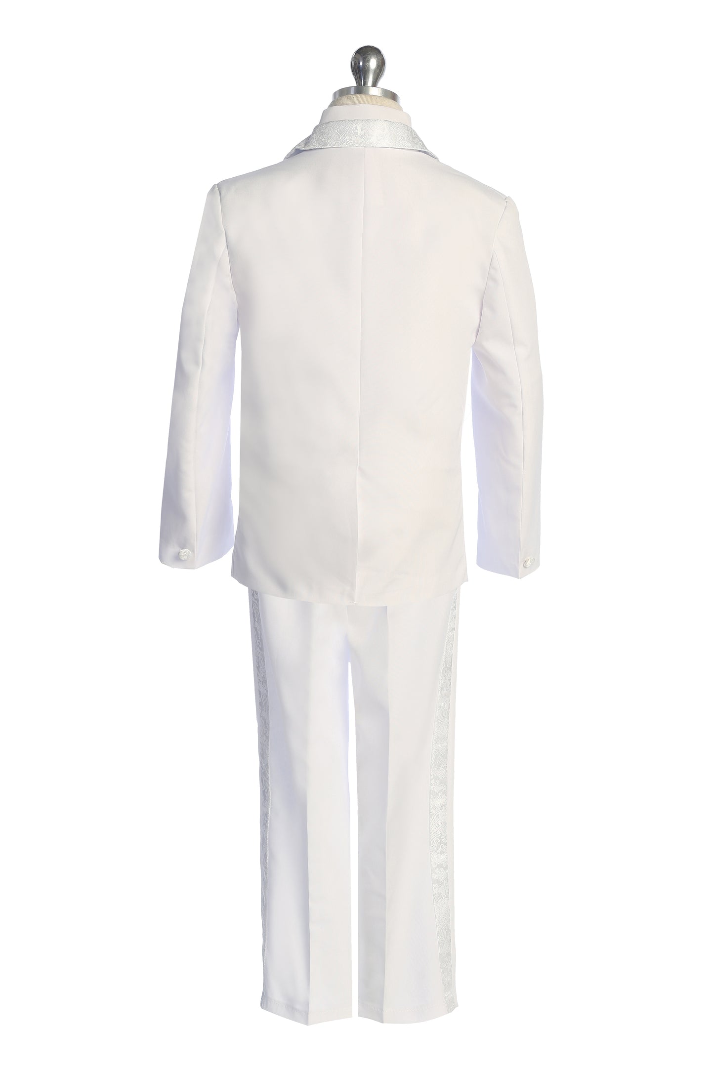 Five-Piece White Brocade Tuxedo Set for Baby Boys