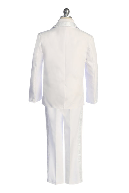 Five-Piece White Brocade Tuxedo Set for Baby Boys