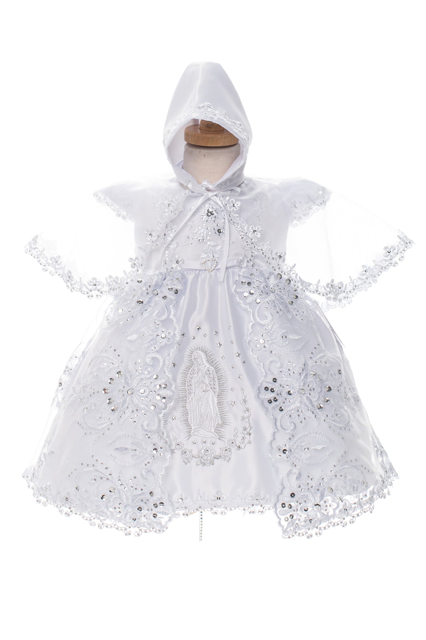 Capped Sleeve Pearl & Sequin Dress with Embroidered Virgin Mary & Matching Cape for Baby Girls (Copy)