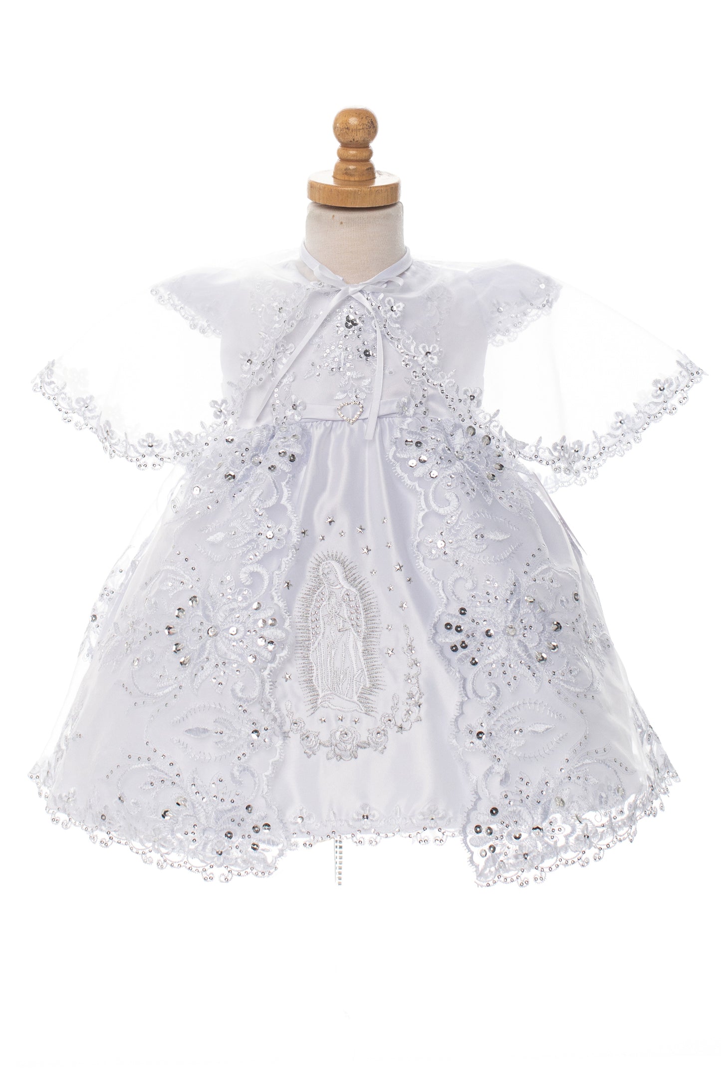 Capped Sleeve Pearl & Sequin Dress with Embroidered Virgin Mary & Matching Cape for Baby Girls (Copy)