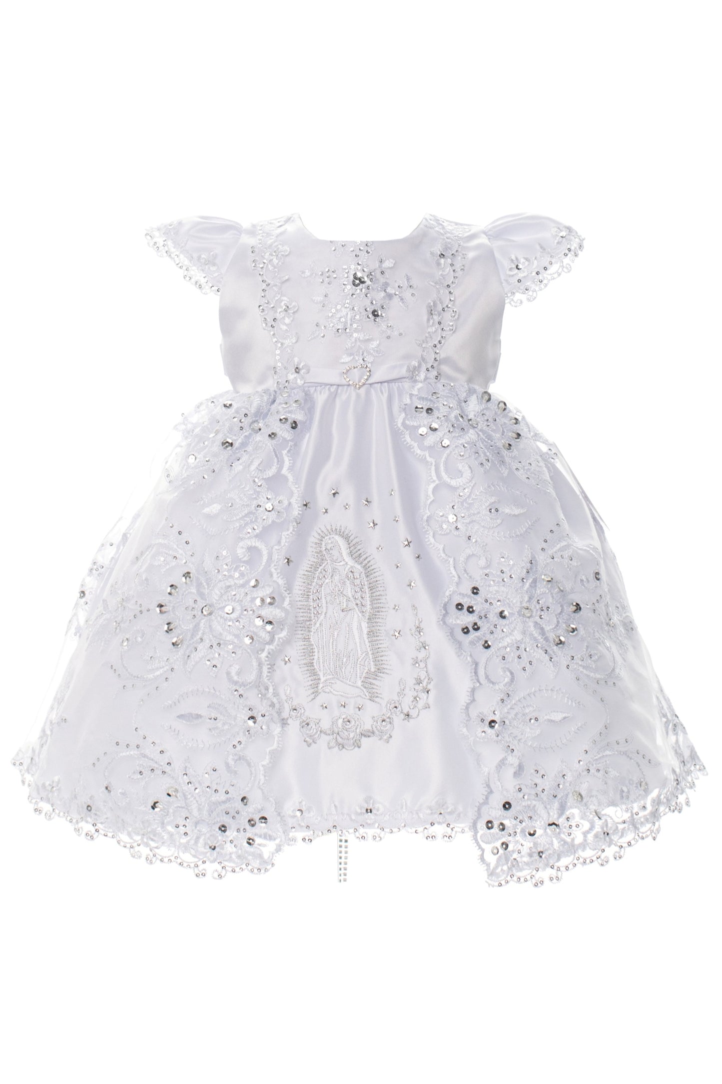 Capped Sleeve Pearl & Sequin Dress with Embroidered Virgin Mary & Matching Cape for Baby Girls (Copy)