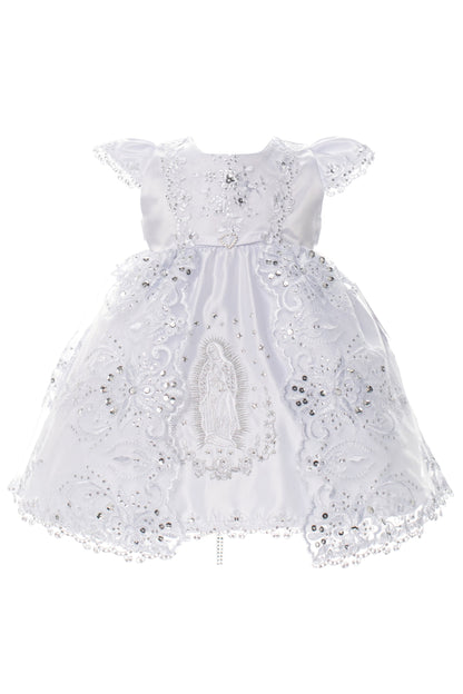 Capped Sleeve Pearl & Sequin Dress with Embroidered Virgin Mary & Matching Cape for Baby Girls (Copy)