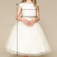 Dress - Amanda Satin & Tulle Girls Dress With Rhinestone Neckline & Flower Sash With Plus Size